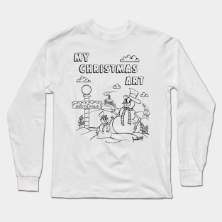 Snowman dad and son printable coloring Long Sleeve T-Shirt